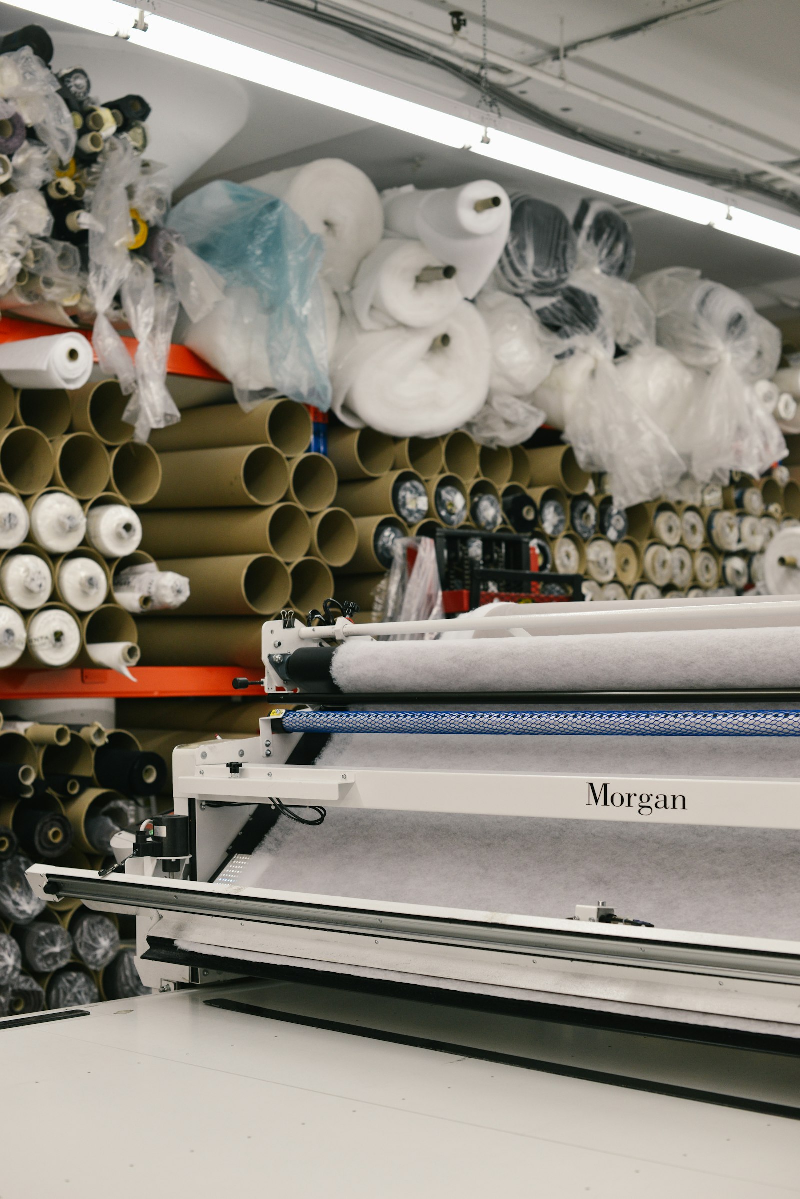 Rolls of sourced fabric ready for production
